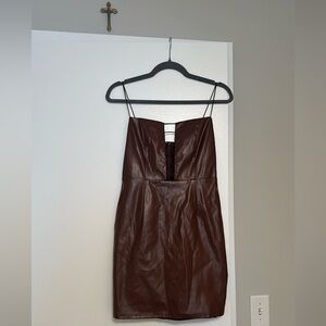 Brown leather, mini dress
